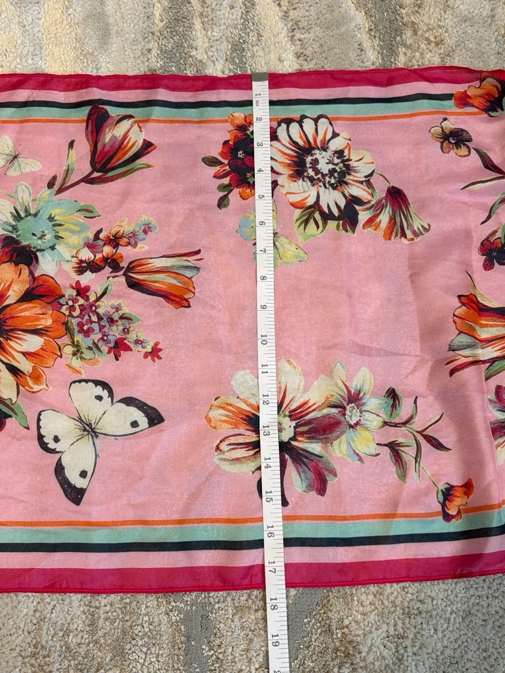 Vince Camuto Pink Floral & Stripe Silk-Feel Scarf